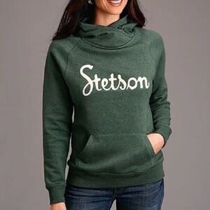 Stetson Hoodie Raglan green Faded Western Women’s Size M cowgirl